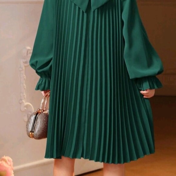 Flare Sleeve Back Tie Pleated Dress - Picture 6 of 7